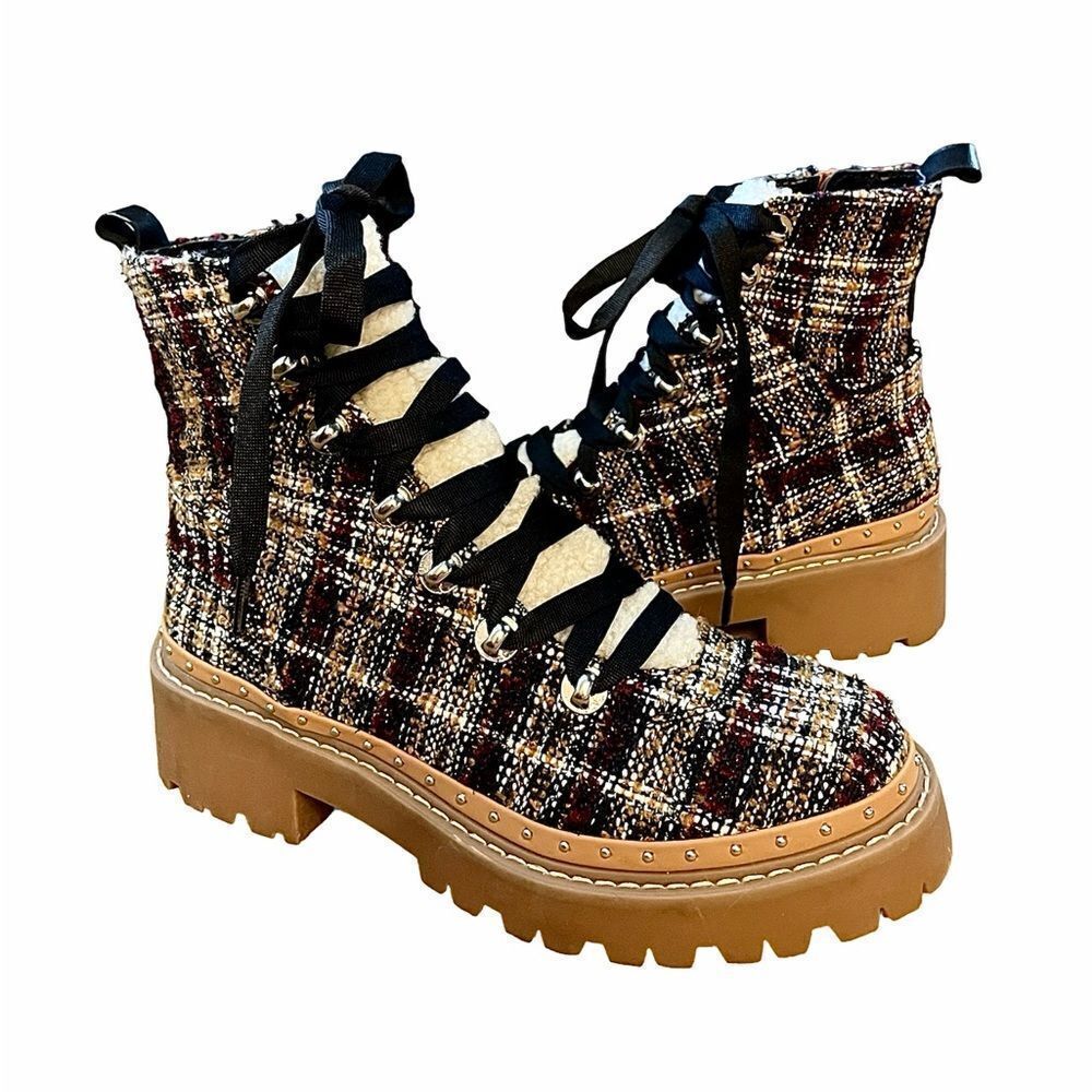 NWOT Steve Madden Rainer Tweed & Fleece Ankle Boots SZ 6.5